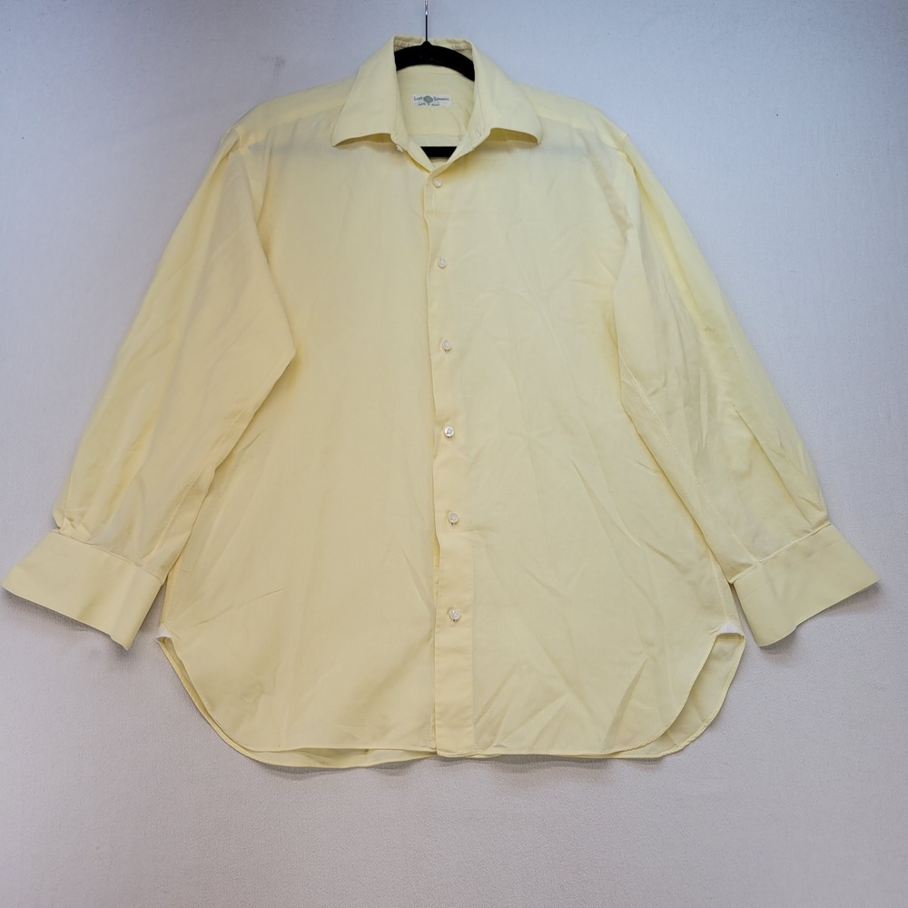 Luigi‎ Borrelli Dress Shirt Mens 15.5/39 Yellow Solid Cotton Hand Finished Italy